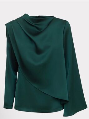 Elegant Green Draped Long-Sleeve Women's Dress